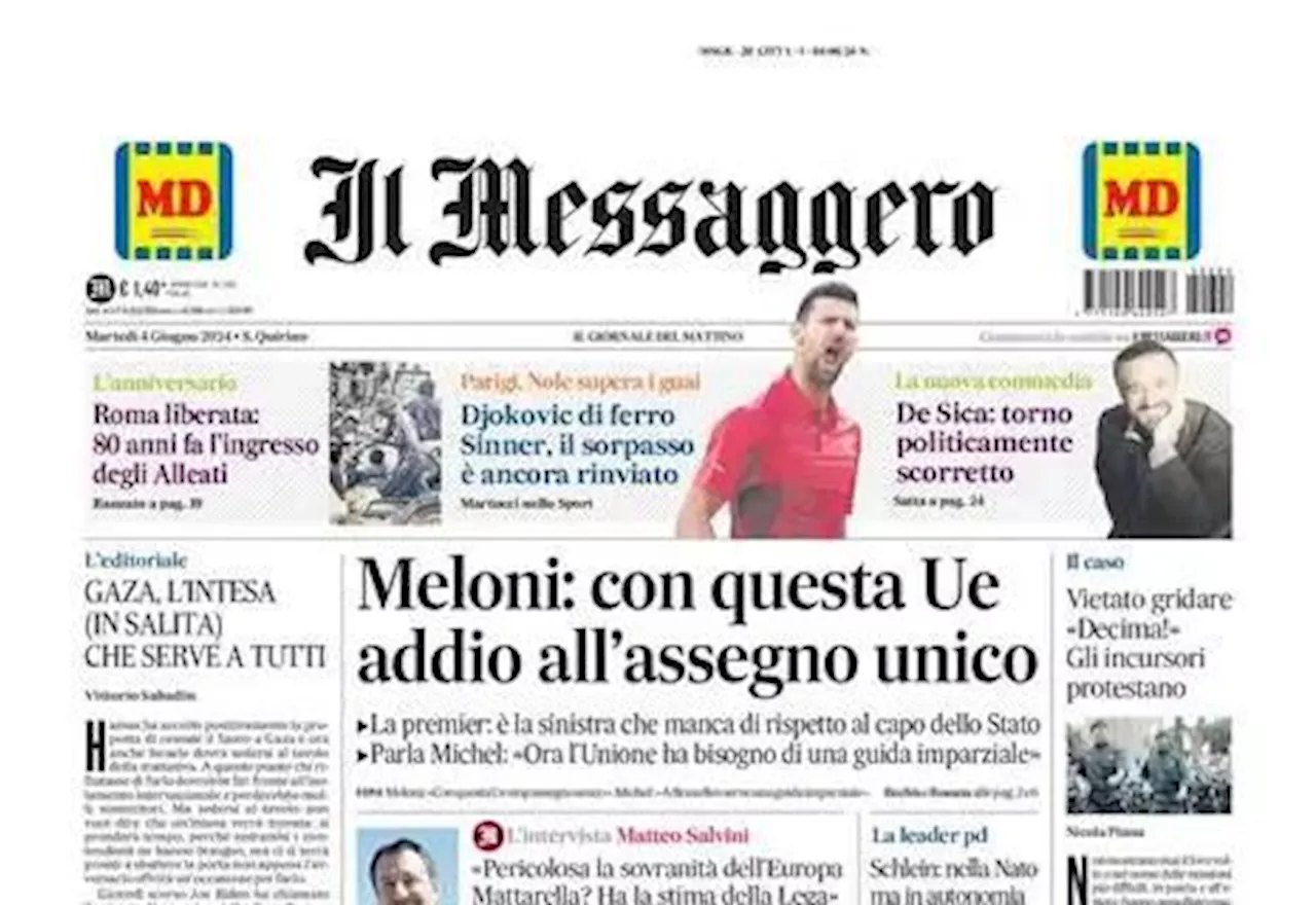 L'apertura de Il Messaggero sull'Italia di Spalletti: “Azzurri, la carica dei dieci'