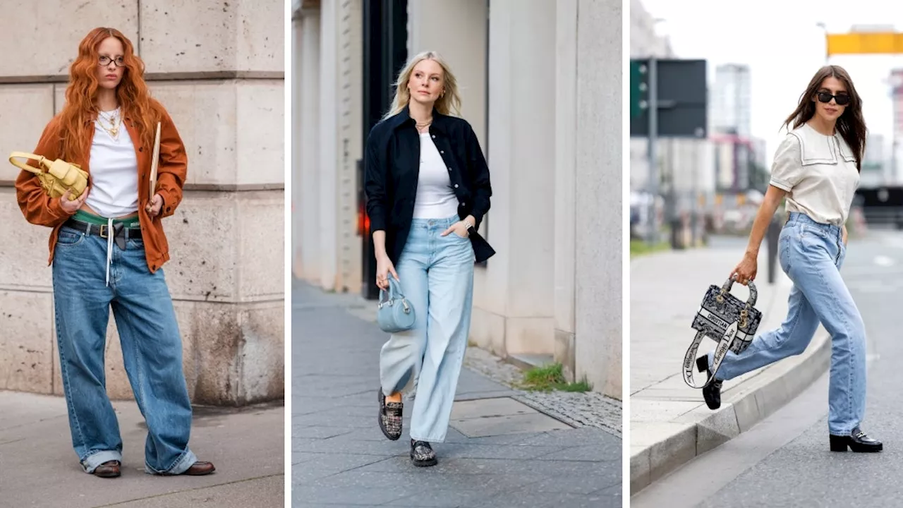 Los mocasines se llevan con jeans en looks para la oficina de junio 2024