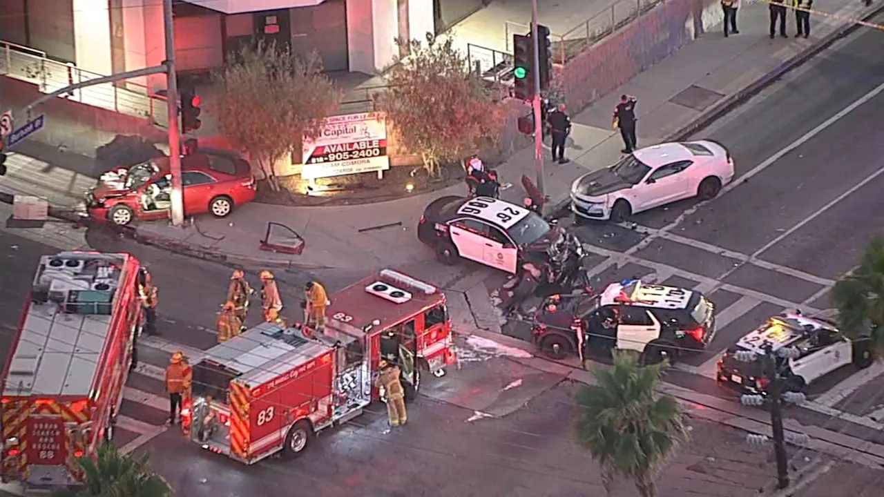 LAPD cruiser involved in Lake Balboa crash that sends 2 to hospital in critical condition