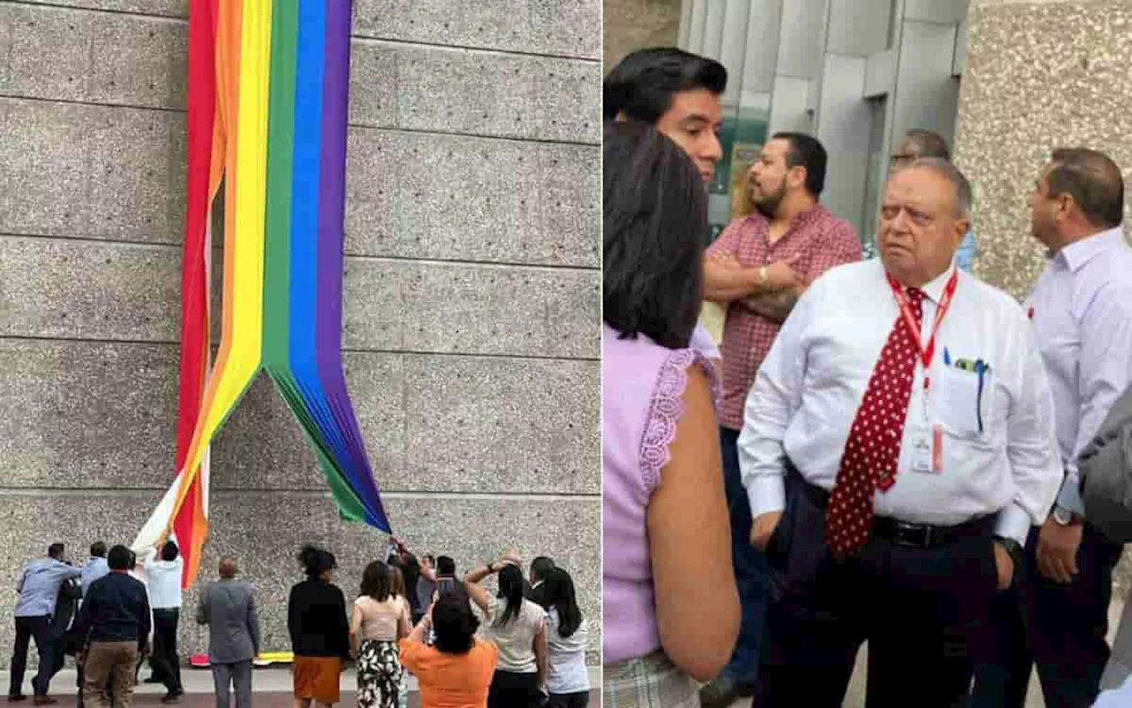 ‘Por indigno’, sindicato del Infonavit destruye bandera LGBT+; 'es un acto de barbarie', afirma su director