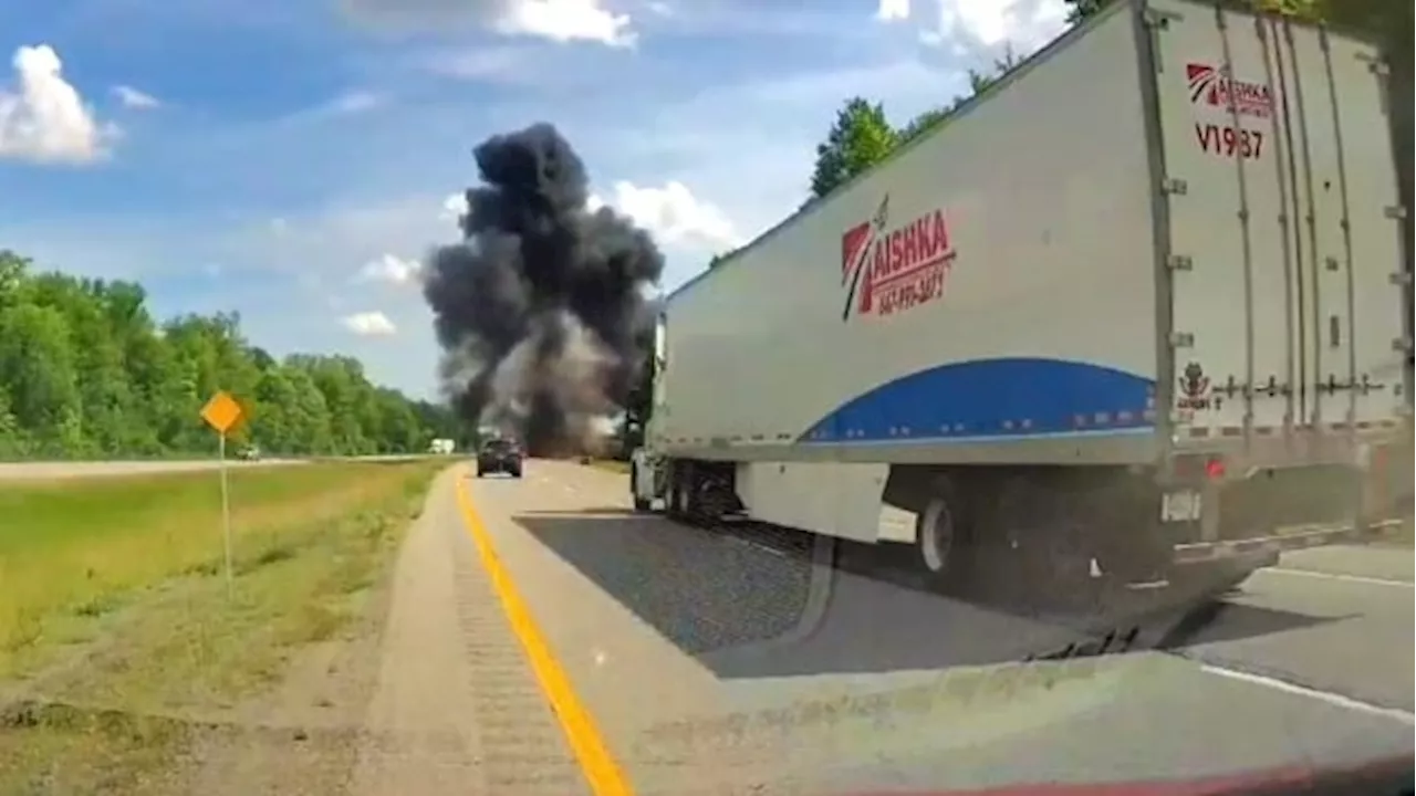 Truck driver airlifted to hospital with burns after Highway 416 crash