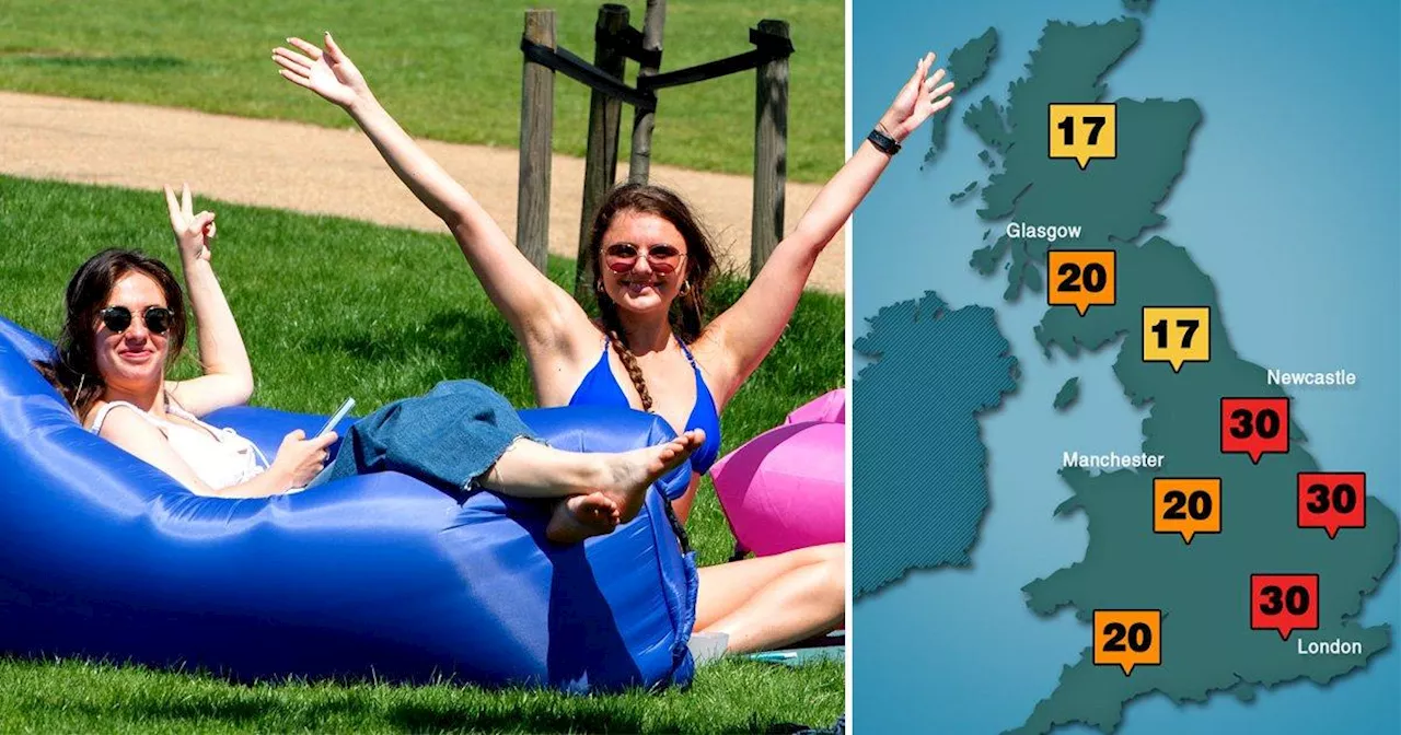 Map shows which areas of the UK will see 30°C heatwave this June
