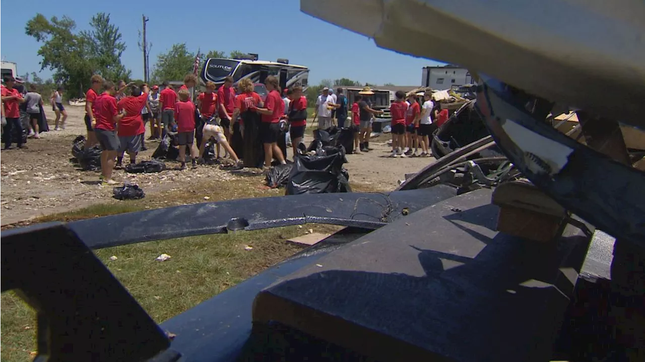 More than 100 Ponder HS students clean up Ray Roberts Mariana weeks after tornado