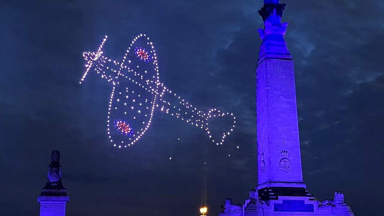 Extraordinary D-Day 80th anniversary drone display above Portsmouth thrills crowds as giant Spitfire...