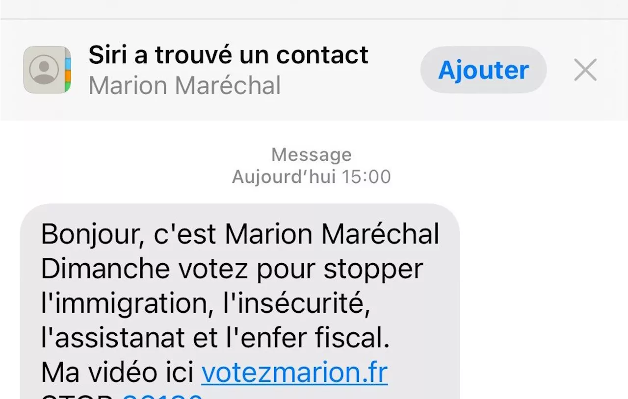 Européennes 2024 : Oui, les SMS envoyés par Marion Maréchal ou Manon Aubry sont légaux