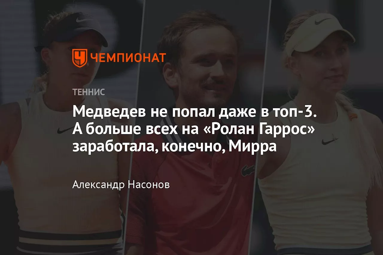 Медведев не попал даже в топ-3. А больше всех на «Ролан Гаррос» заработала, конечно, Мирра