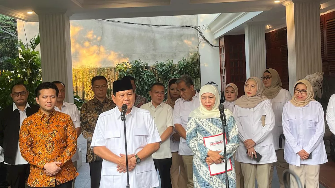 Prabowo Umumkan Gerindra Resmi Dukung Khofifah-Emil Dardak di Pilgub Jawa Timur 2024