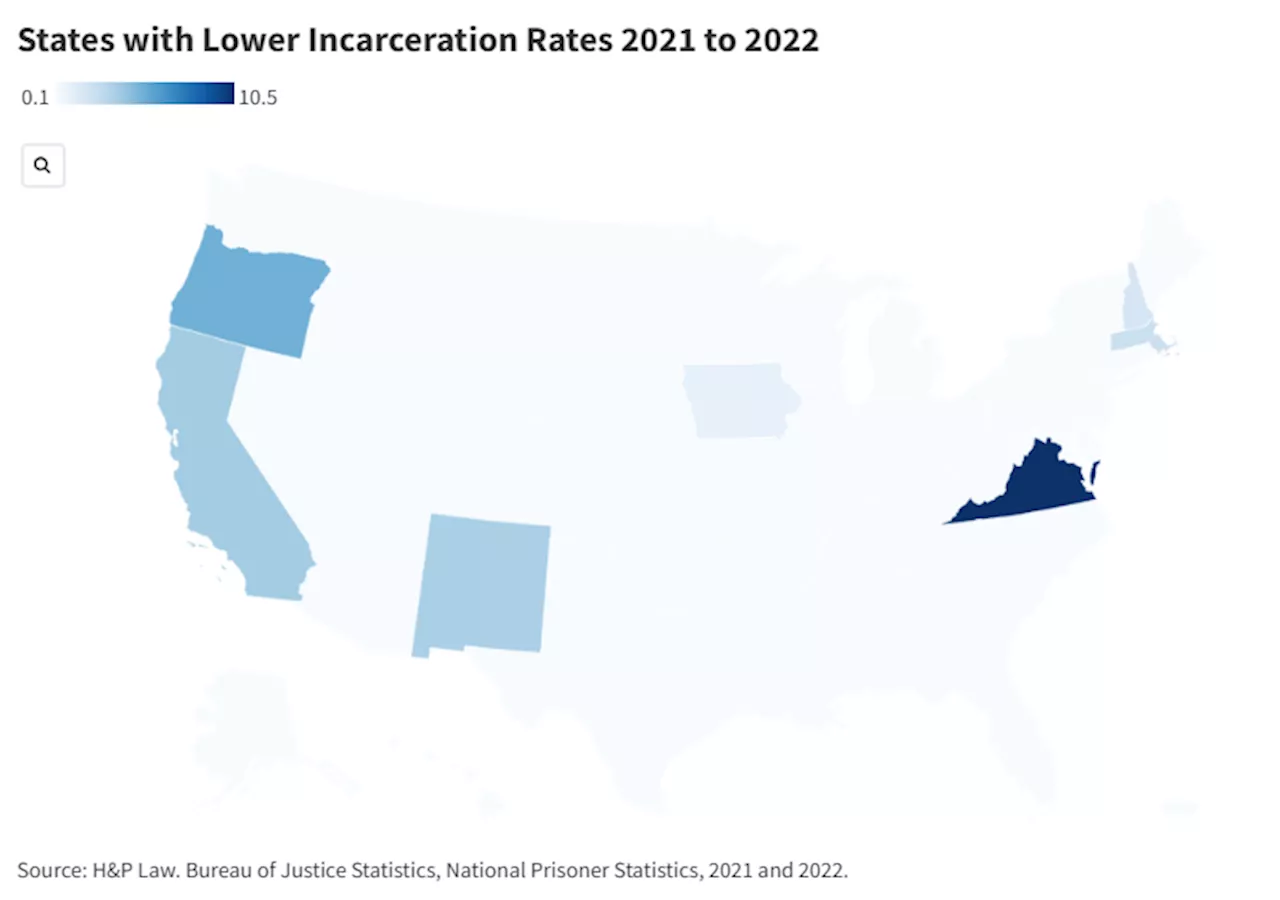 Map Shows States With Biggest Decrease in Prisoners