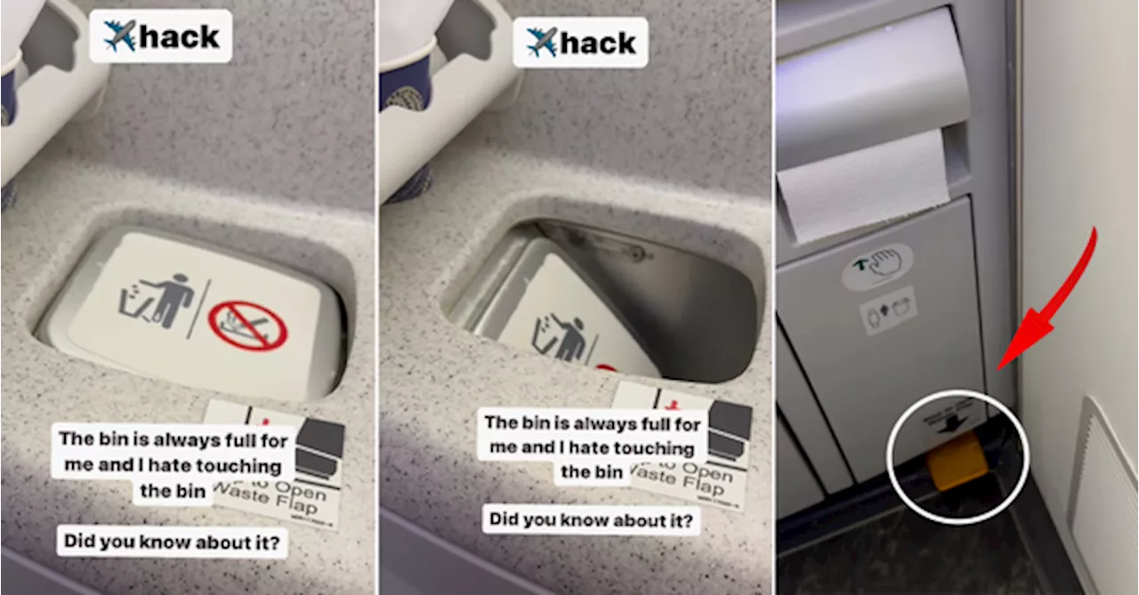 Man Discovers Aeroplane Trash Bin Actually Has A Foot Lever To Open It