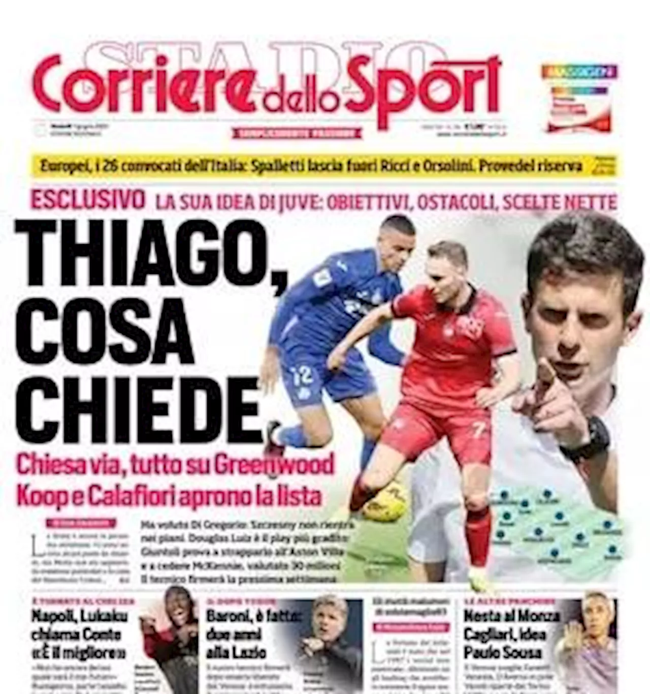 Il Corriere dello Sport apre sulla Juve: 'Thiago, cosa chiede: Chiesa via, tutto su Greenwood'