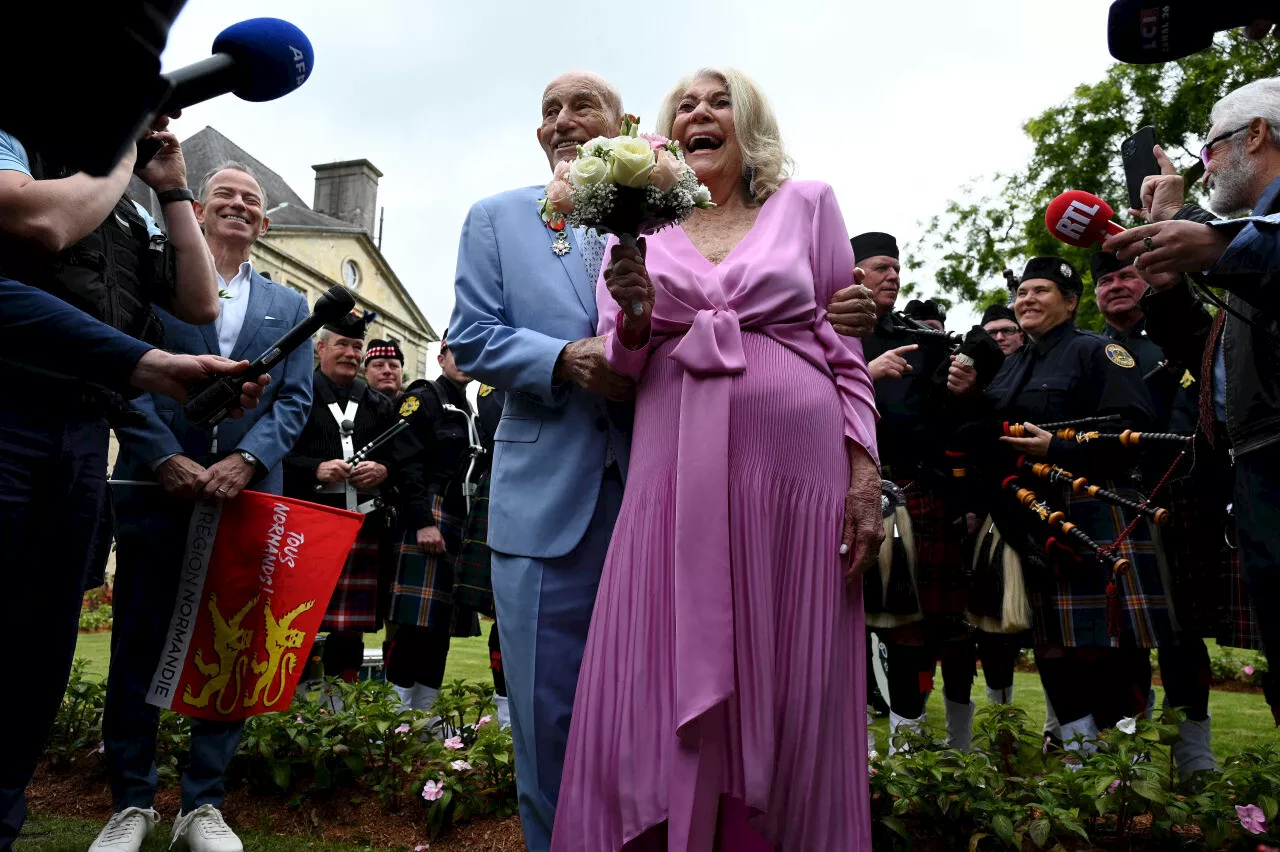 80e anniversaire du Débarquement : le vétéran centenaire Harold Terens s'est marié avec Jeanne à Carentan !