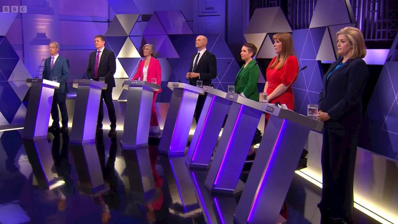 Penny Mordaunt, Angela Rayner and Nigel Farage in BBC election debate