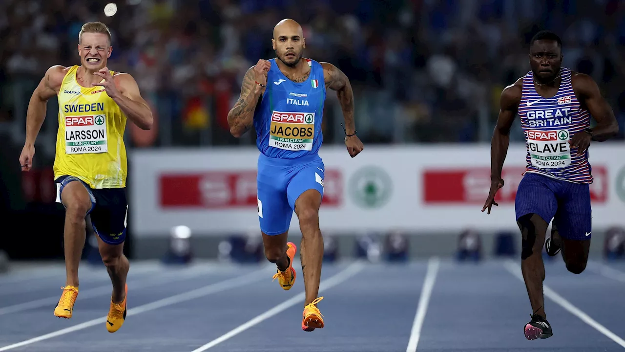 Leichtathletik-EM: Marcell Jacobs verteidigt in Rom (Italien) über 100 m seinen Titel vor Chituru Ali und Romell Glave