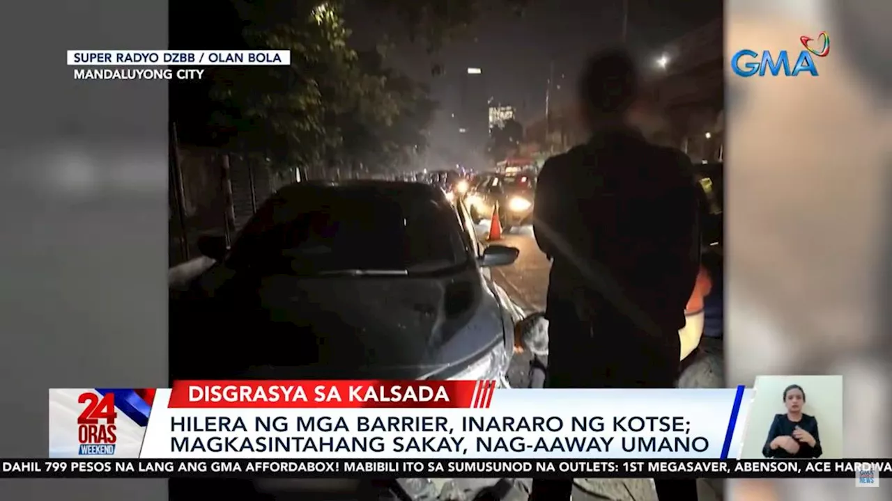 Kotse, sumalpok sa mga barrier sa EDSA-Ortigas Flyover dahil umano sa away magkasintahan