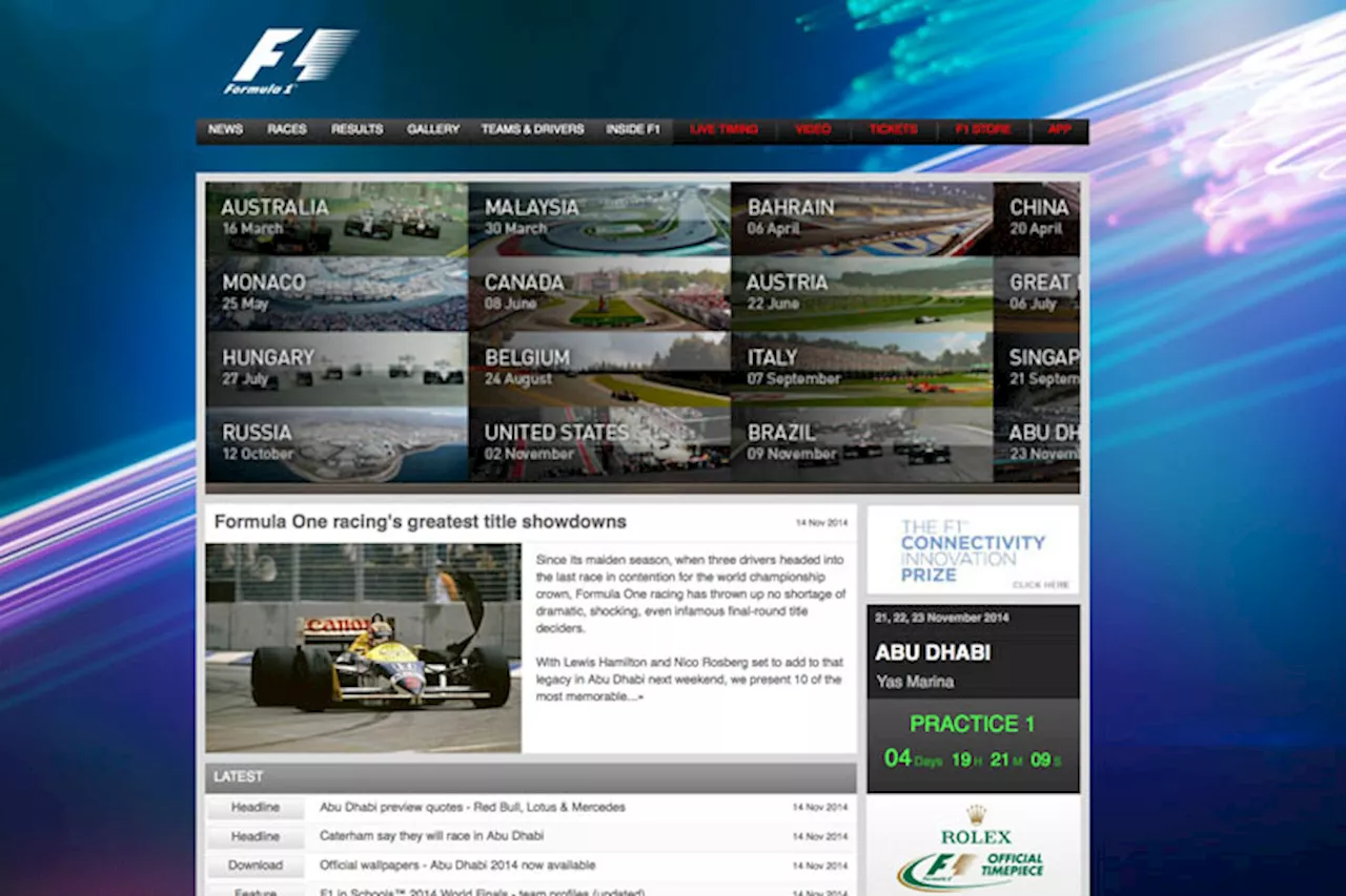 Formel 1 mit neuer Website für 2015