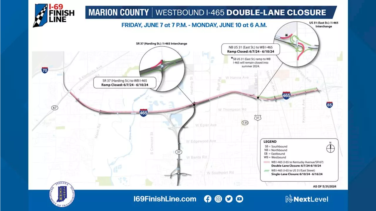 Ramp, lane closures set for I-465 on Indy's south side as part of I-69 expansion