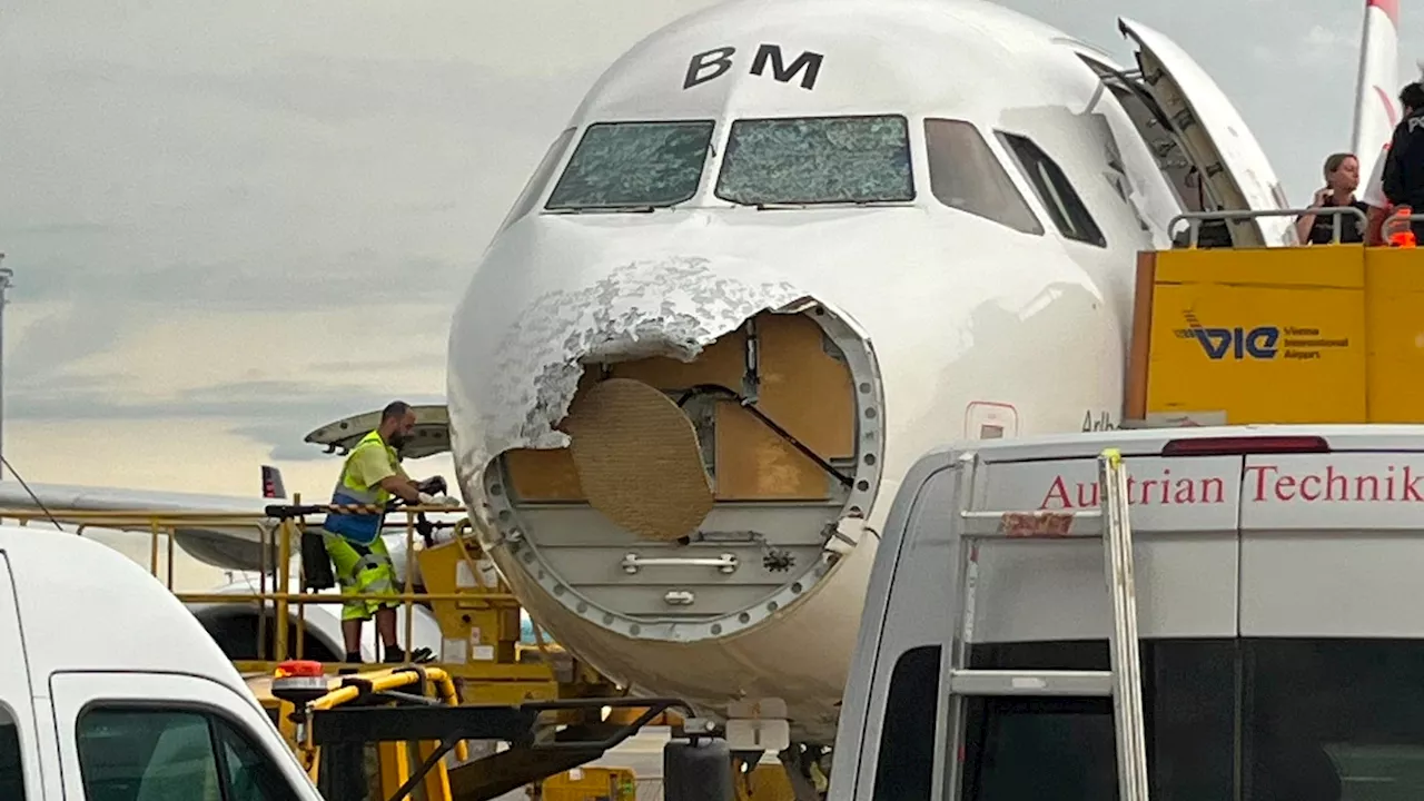 Hailstorm causes major damage to nose, cockpit windows of Austrian Airlines plane