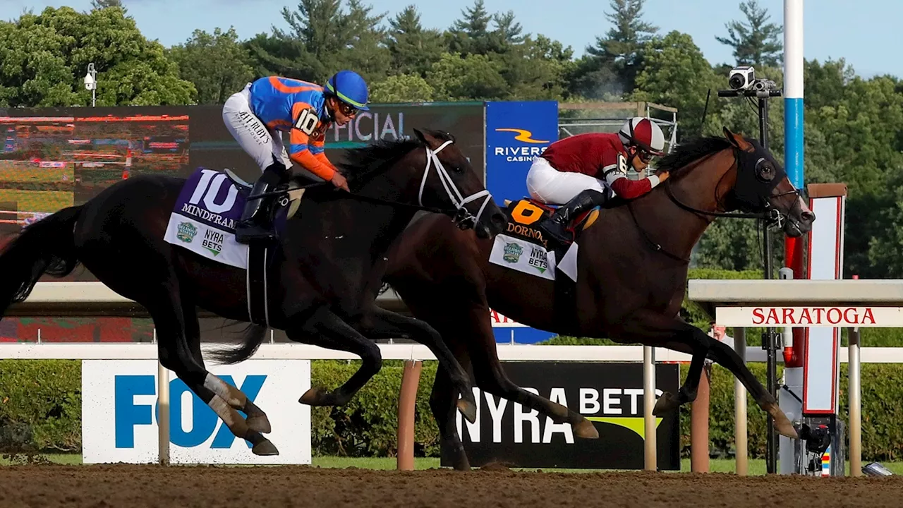 Dornoch wins the first Belmont Stakes run at Saratoga Race Course