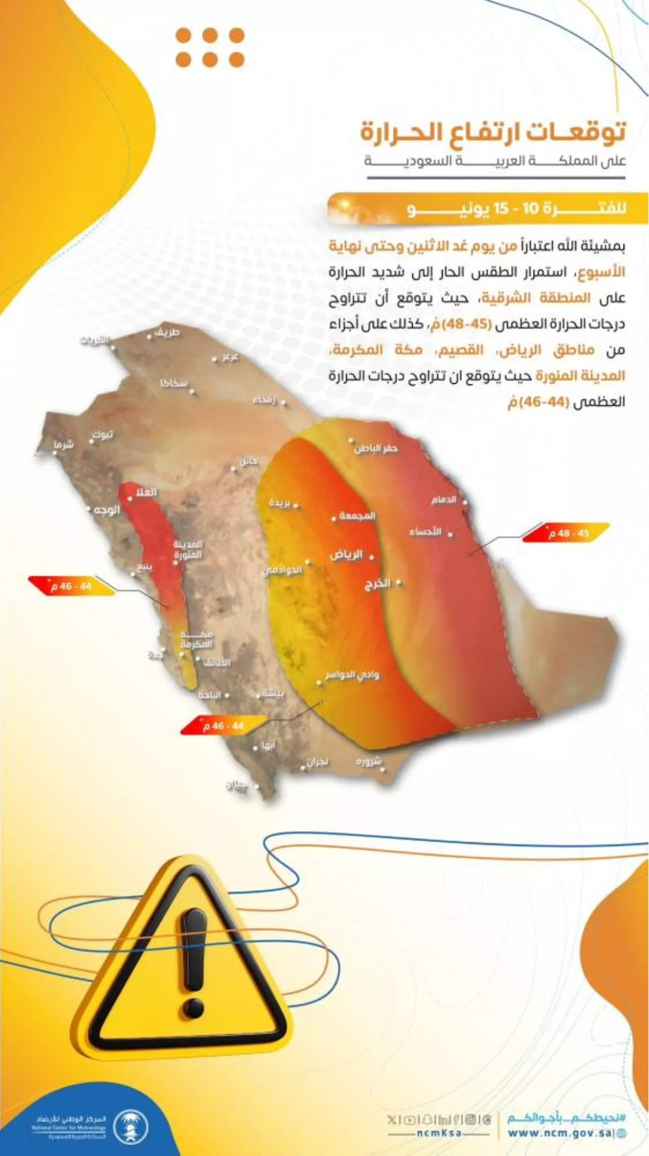 الأرصاد: ابتداء من غد الاثنين استمرار ارتفاع درجات الحرارة لتصل إلى 48 درجة مئوية