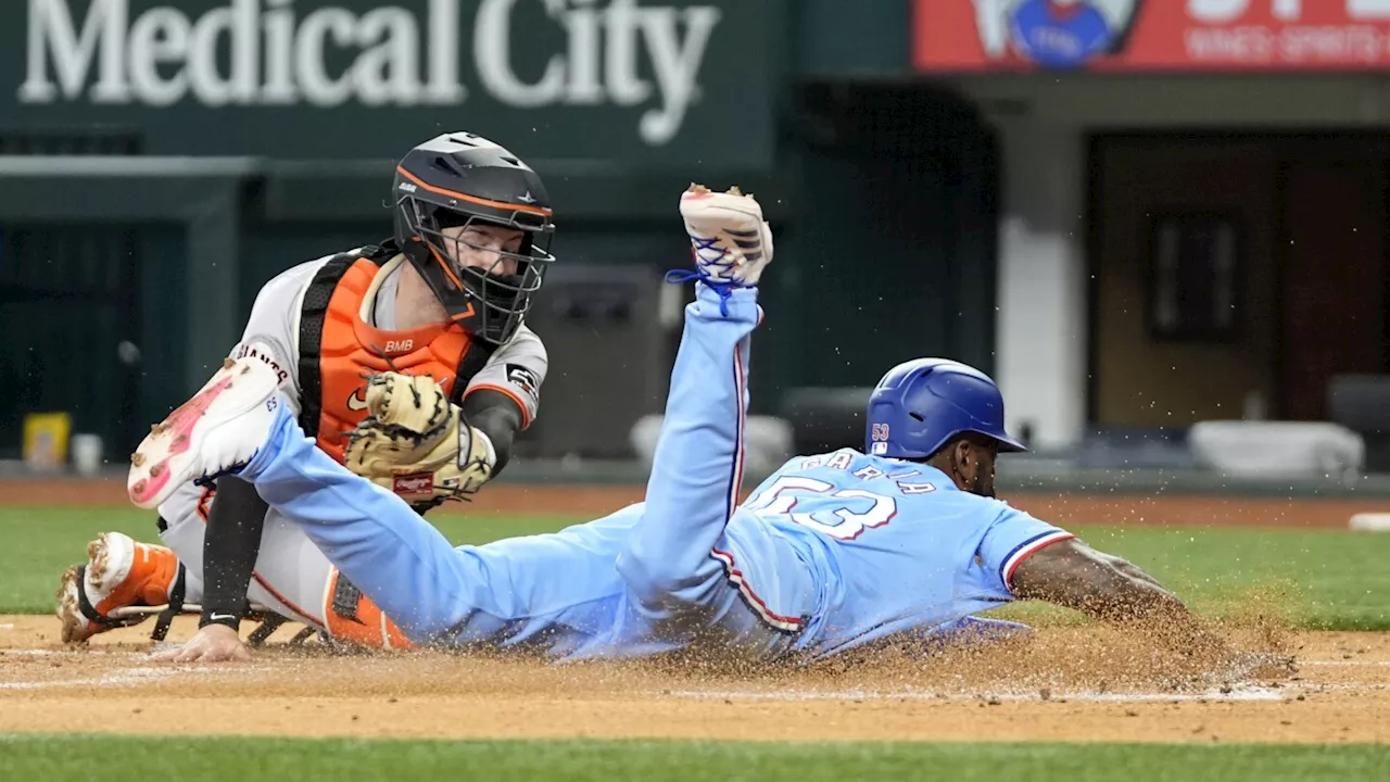 Semien goes deep and García steals home as Bochy's Rangers beat Giants 7-2 to avoid series sweep