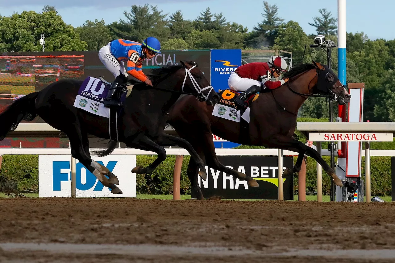 Dornoch wins the first Belmont Stakes run at Saratoga Race Course