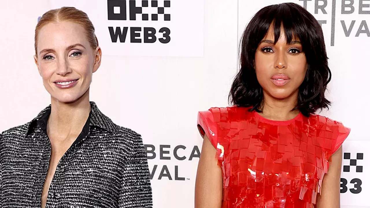 Jessica Chastain dazzles in silver and Kerry Washington sizzles in red as she supports husband...