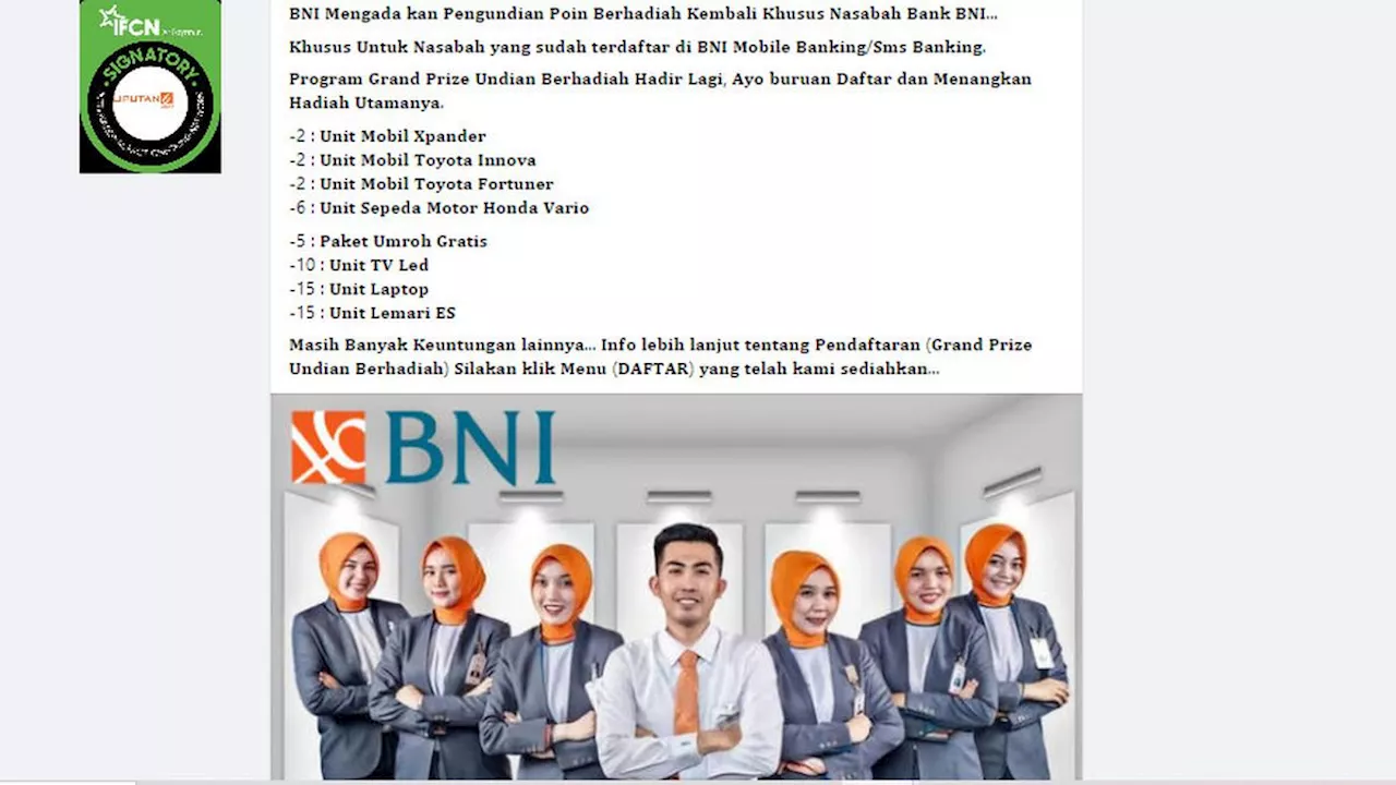 Cek Fakta: Tidak Benar Undian Poin Berhadiah Hari Ulang Tahun BNI