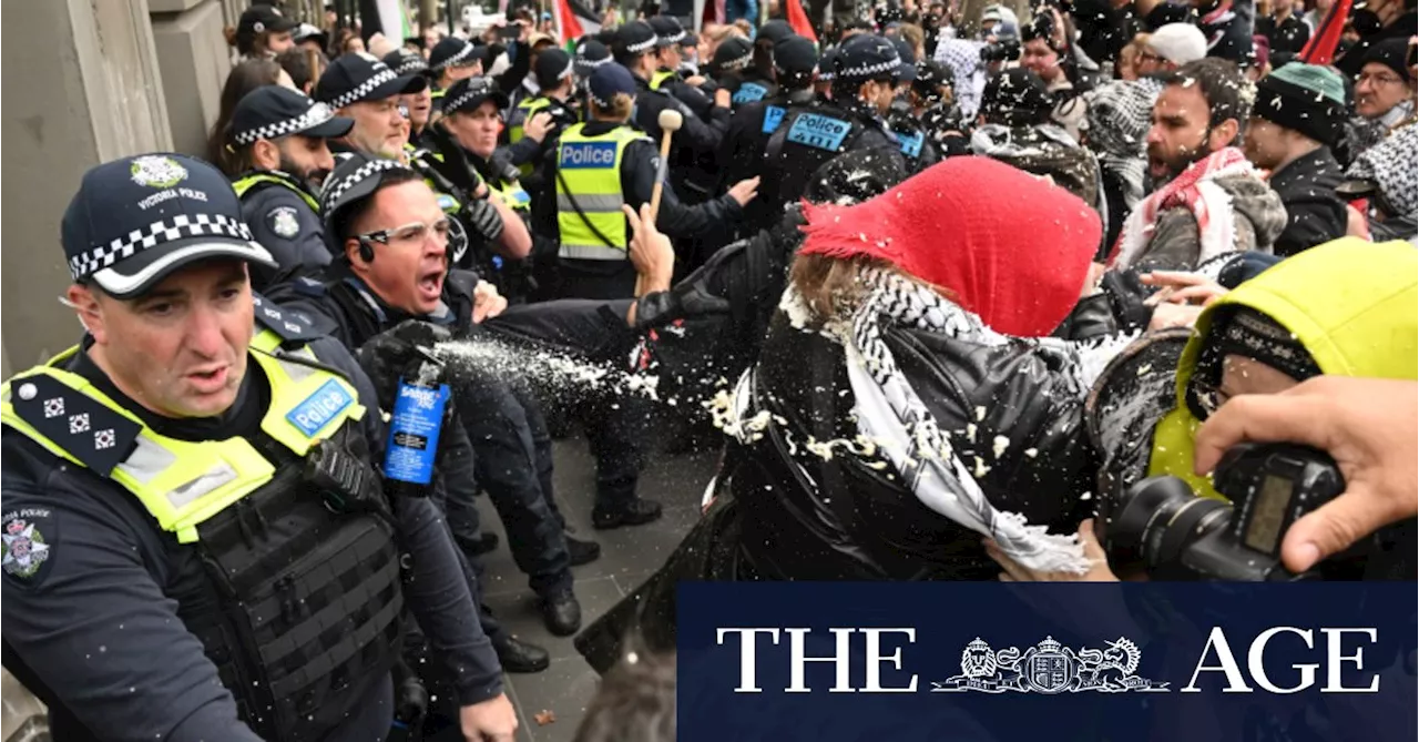 Adam Bandt blasts government at Palestine rally as police pepper-spray protesters