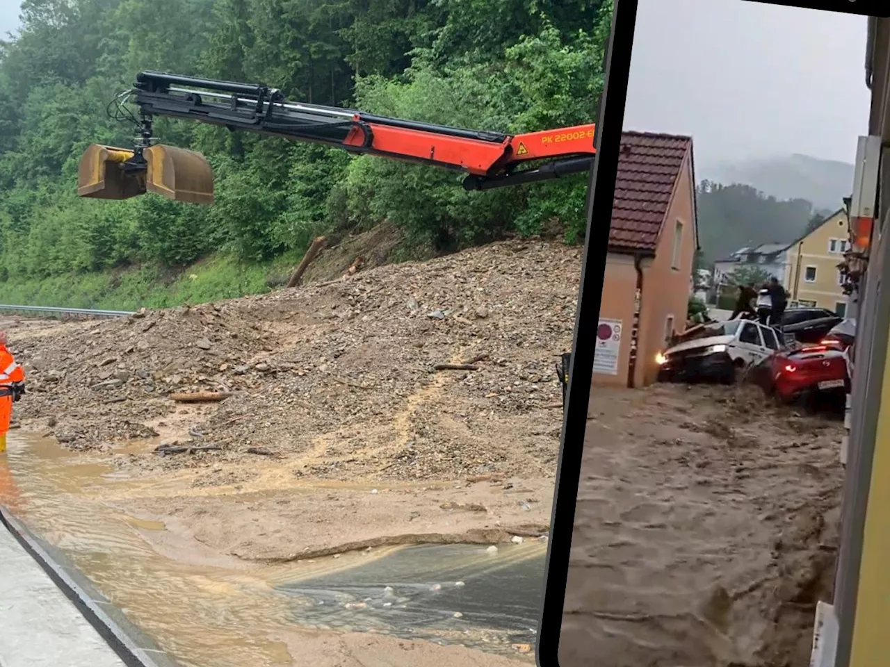 Massive Unwetter in der Steiermark - Sogar Autos wurden weggeschwemmt