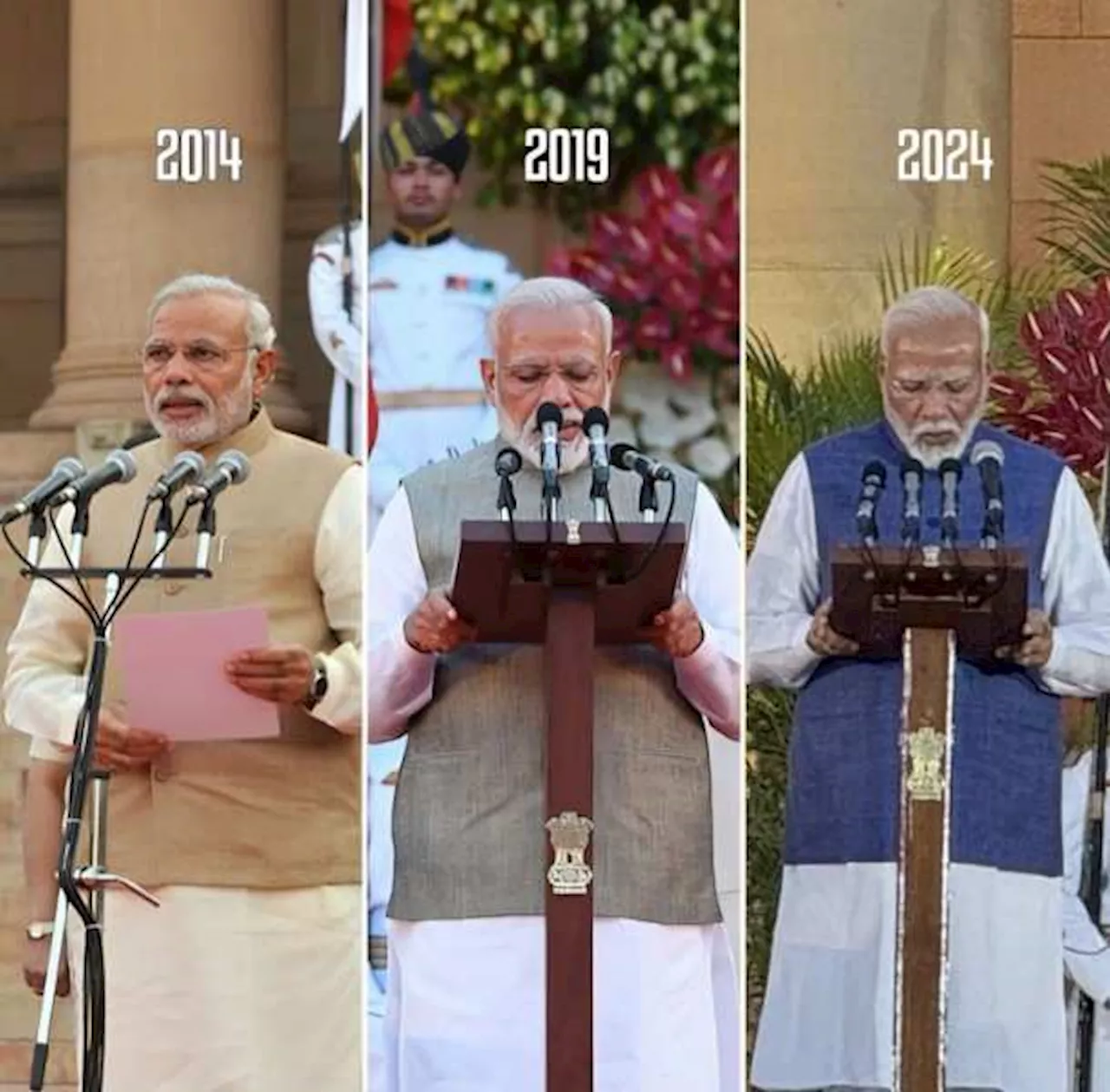 Modi Oath Ceremony: ઐતિહાસિક 3 ઘટનાની ત્રણ તસવીરો, જુઓ પ્રધાનમંત્રીનો ત્રણેય ટર્મમાં શપથ લેવાનો અંદાજ