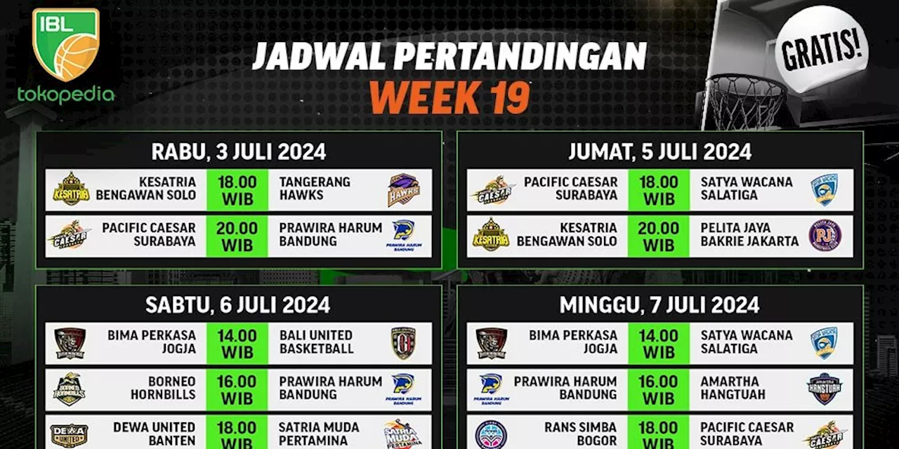 Jadwal Siaran Langsung IBL Tokopedia 2024 Pekan 19 di Vidio, 3-7 Juli 2024