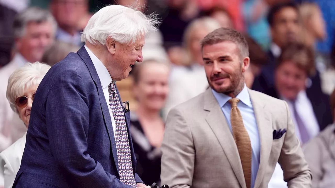 David Beckham sits with David Attenborough and mum at Wimbledon