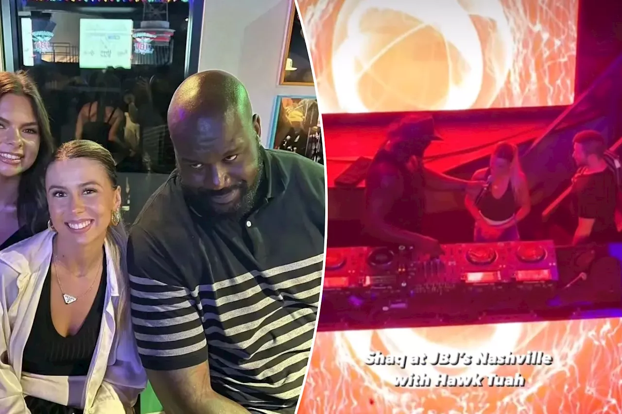 Shaquille O'Neal parties with 'Hawk Tuah Girl' during DJ set in Nashville