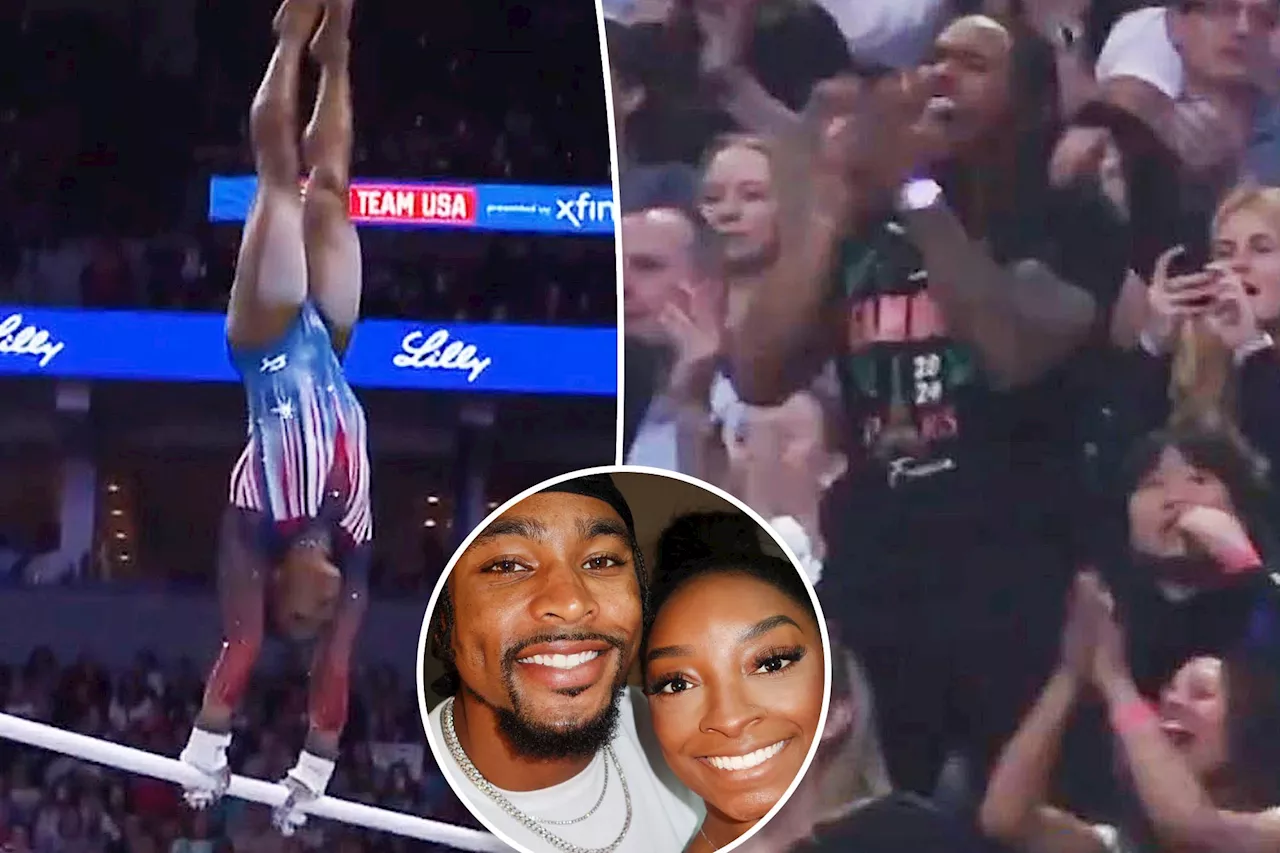 Simone Biles' husband, Jonathan Owens, jumps to his feet as gymnast dominates Olympic trials