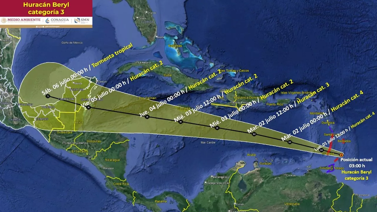 Huracán 'Beryl' llega a categoría 4 en el Atlántico: ¿Cuándo llegará a México?