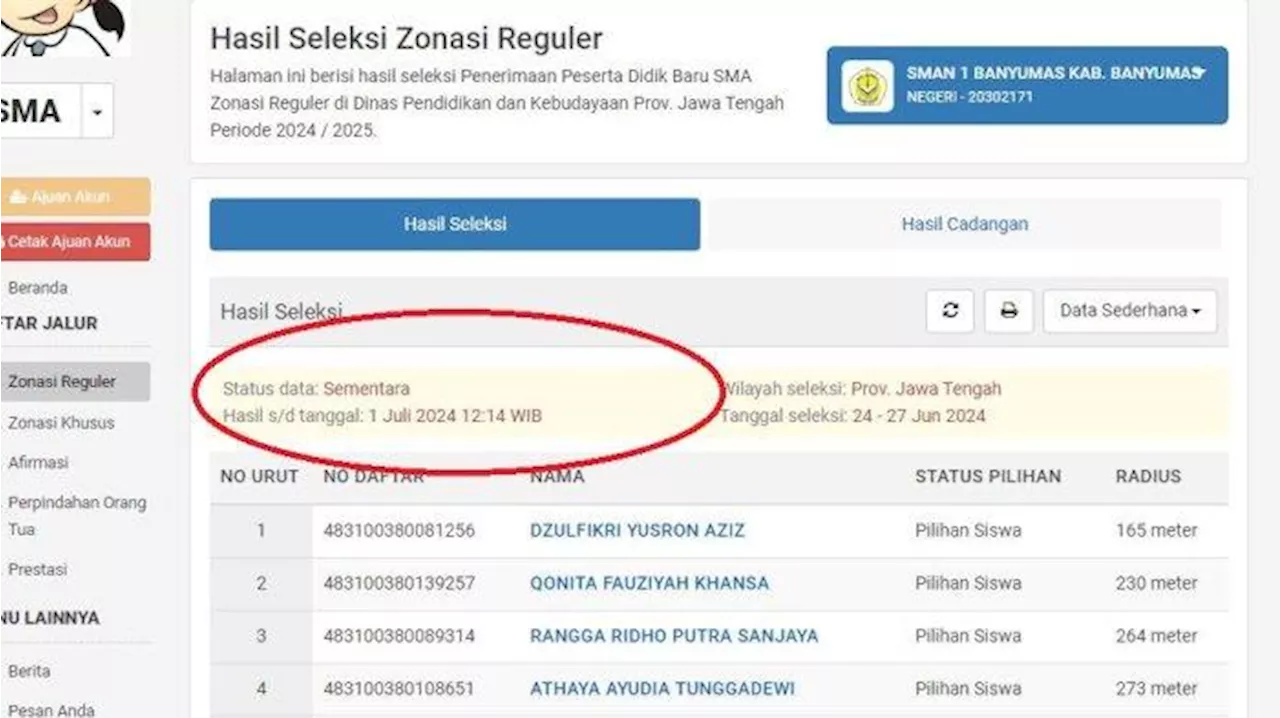 Arti Status Data Sementara di Hasil PPDB Jateng 2024, Diumumkan Hari Ini di ppdb.jatengprov.go.id