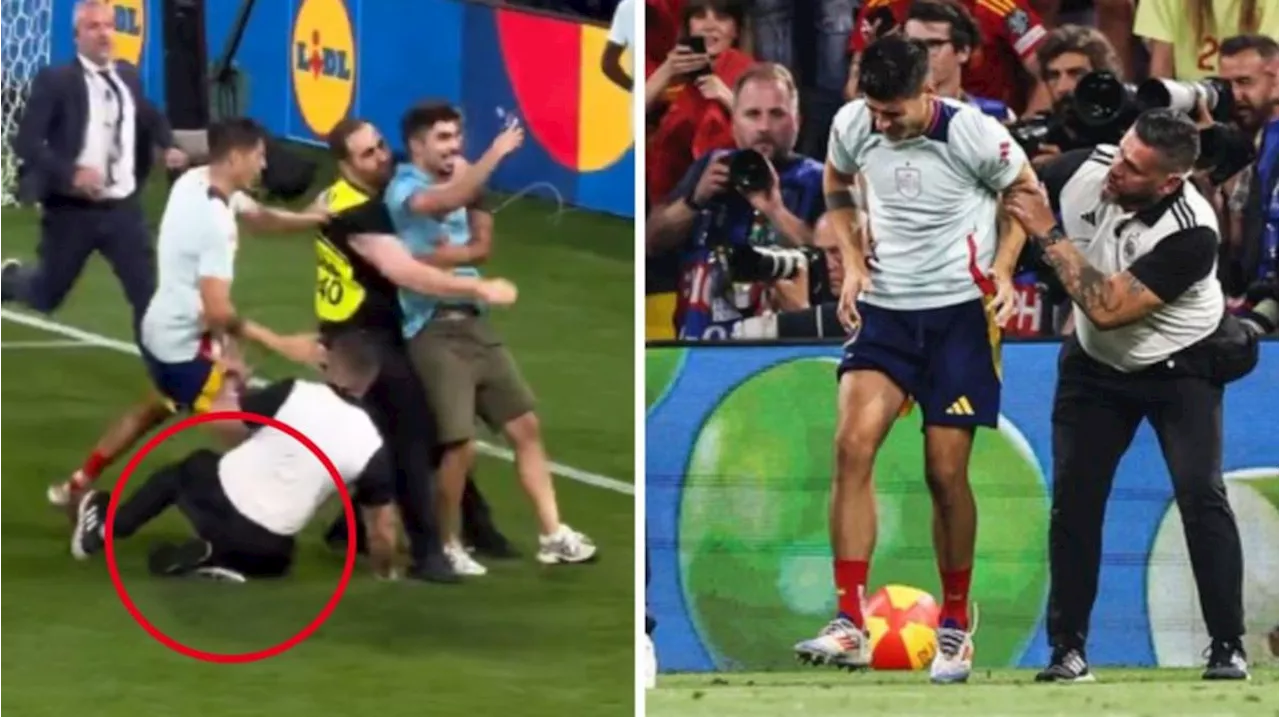 Spain captain Alvaro Morata injured by security guard in chaotic scenes