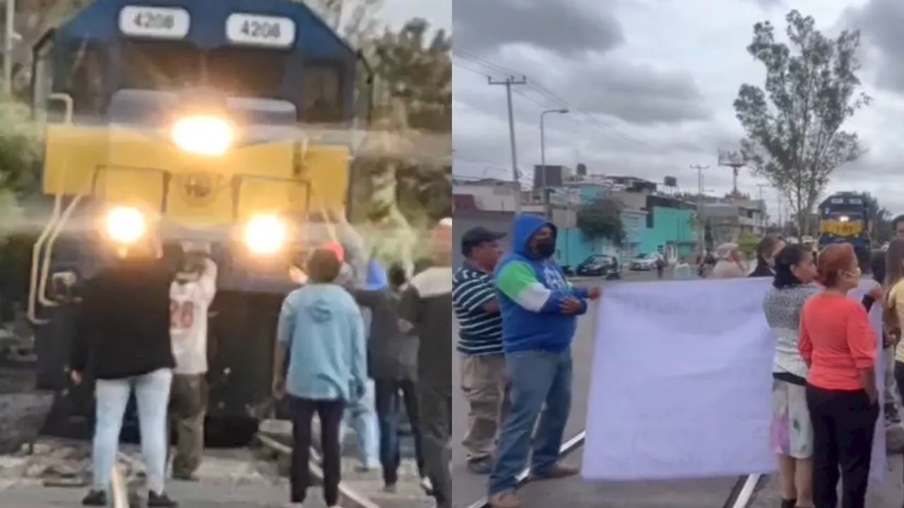 Vecinos de Ciudad Lago detienen paso del tren en Avenida Texcoco: reportan fuerte olor a combustible