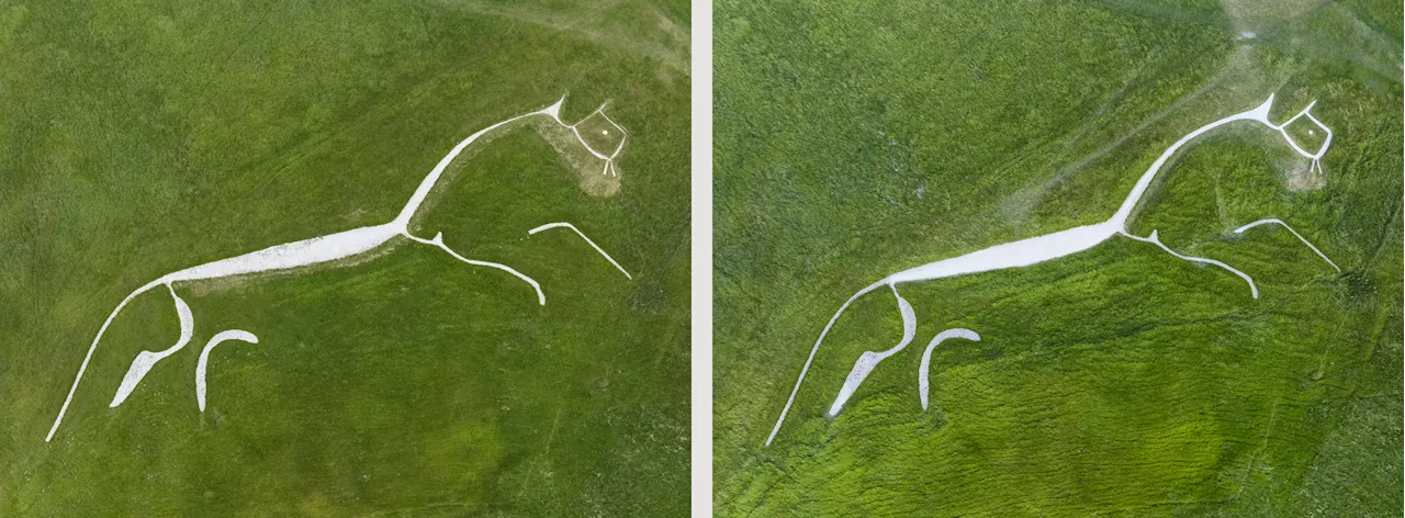 Archaeologists restore profile of 3000-year-old Uffington White Horse chalk figure in Oxfordshire