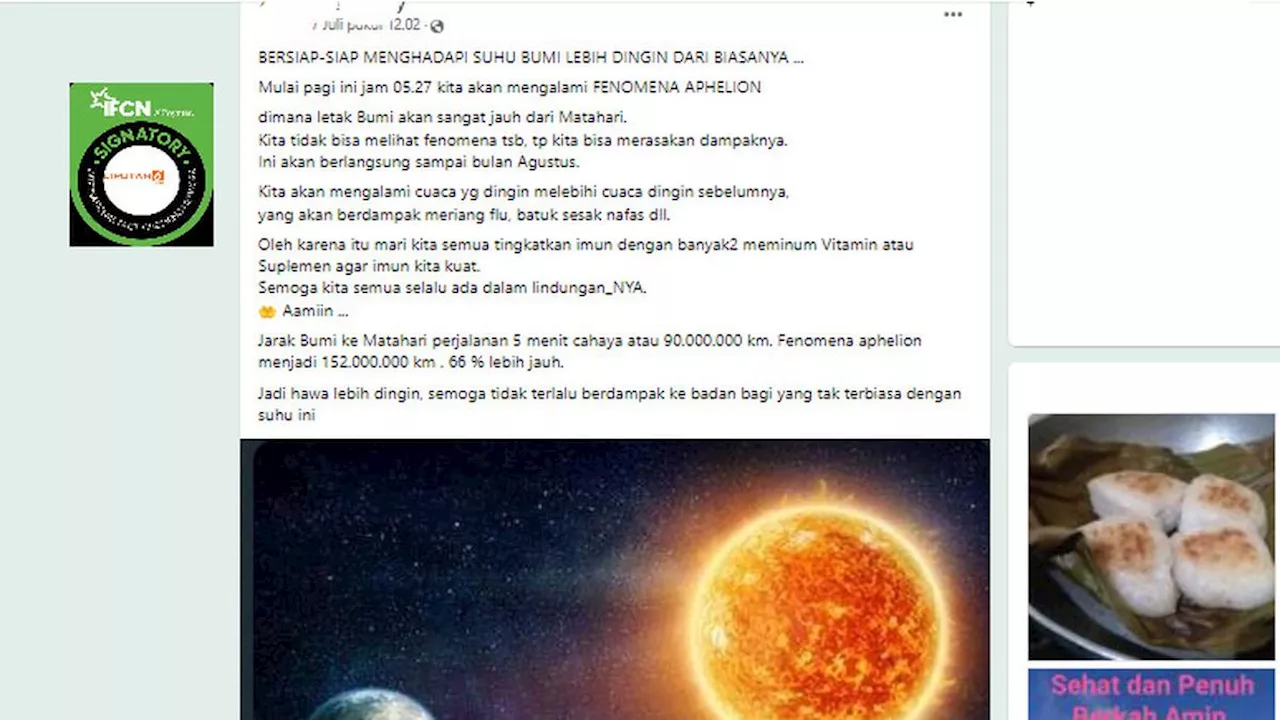 Cek Fakta: Tidak Benar Suhu Bumi Lebih Dingin Akibat Fenomena Aphelion