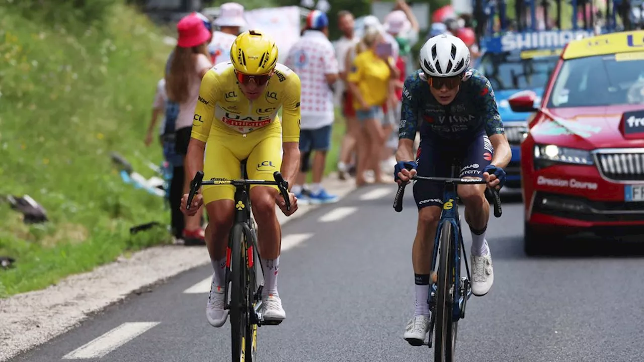 Vingegaard wint sprintje van Pogacar, Evenepoel derde voor Roglic