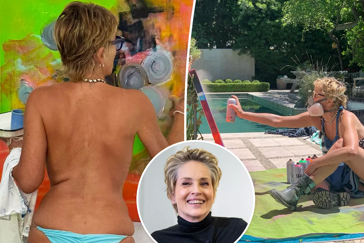 Sharon Stone, 66, ditches top to paint in bikini bottoms: 'Goddess behavior'