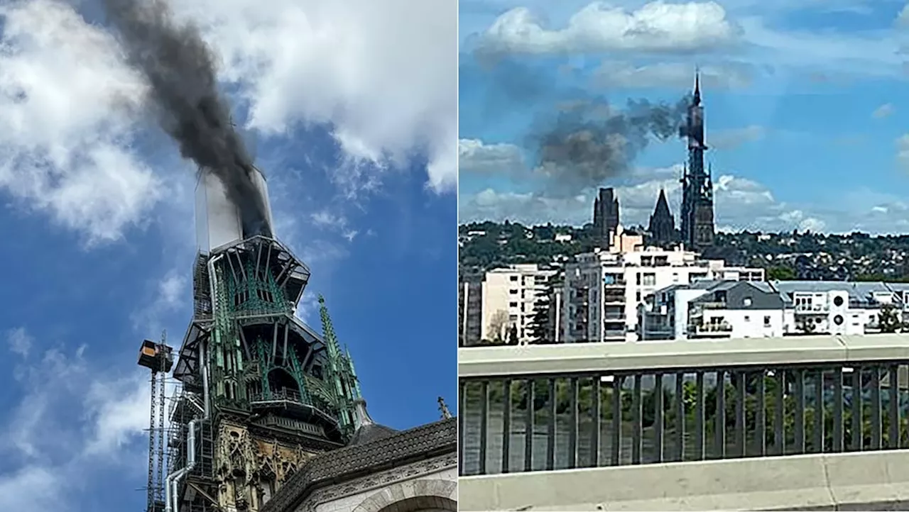 Un incendio en la catedral francesa de Ruán afecta a su aguja de 151 metros de altura