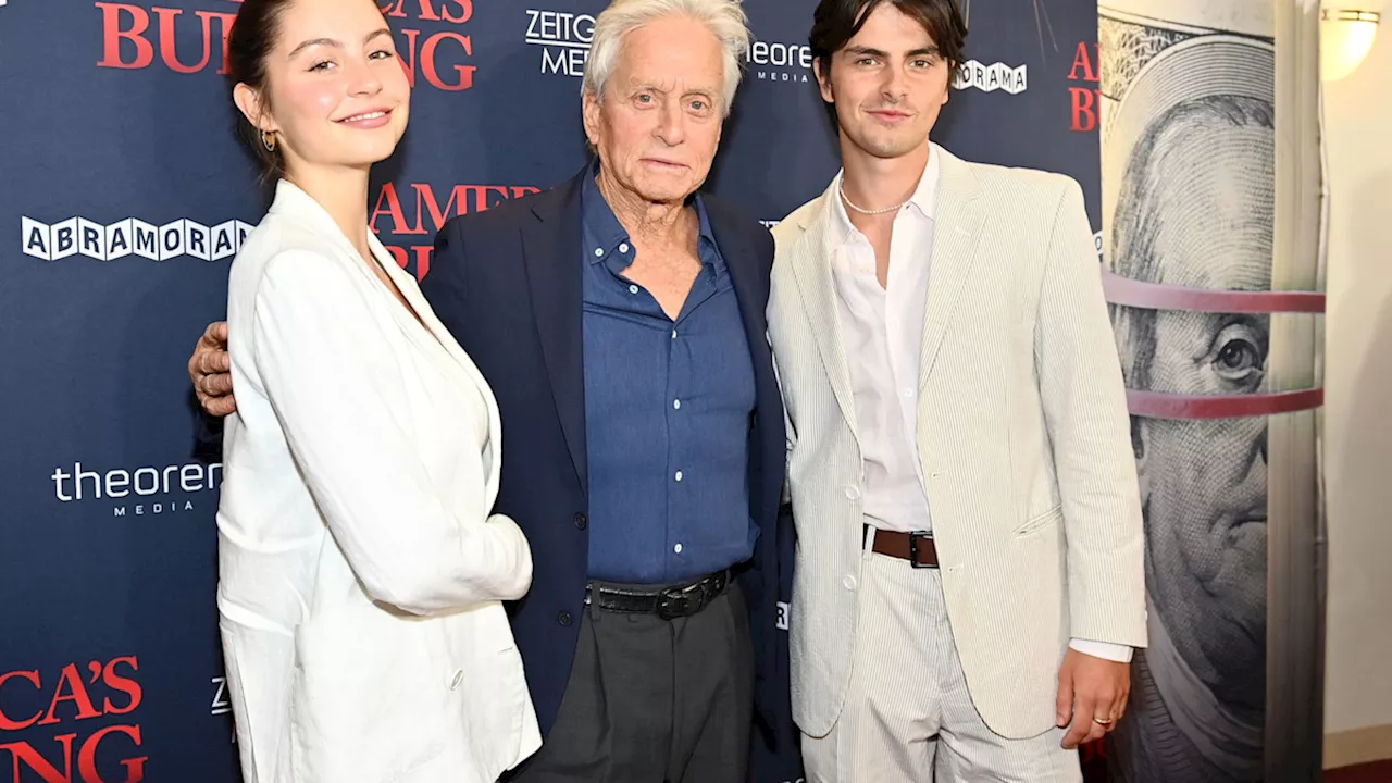 Michael Douglas is a proud dad with son Dylan and daughter Carys by his side in glamorous outing