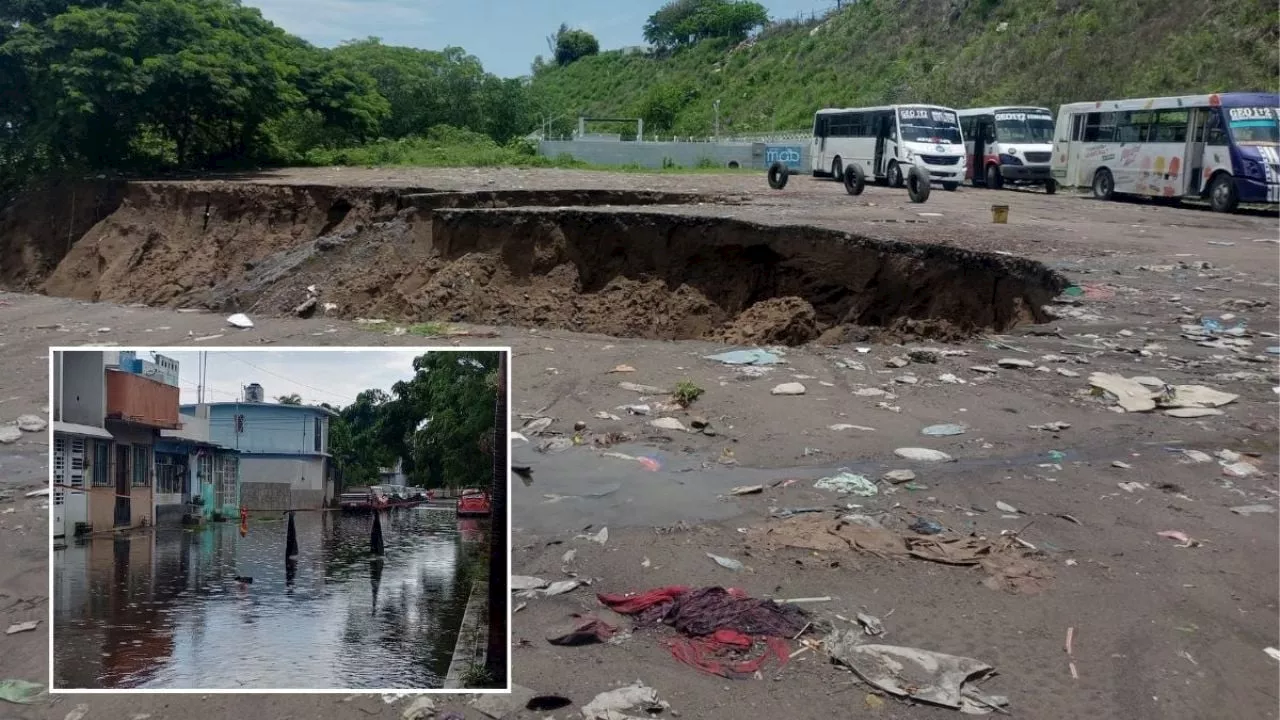 Socavones, calles y casas inundadas, el saldo de las fuertes lluvias en Veracruz