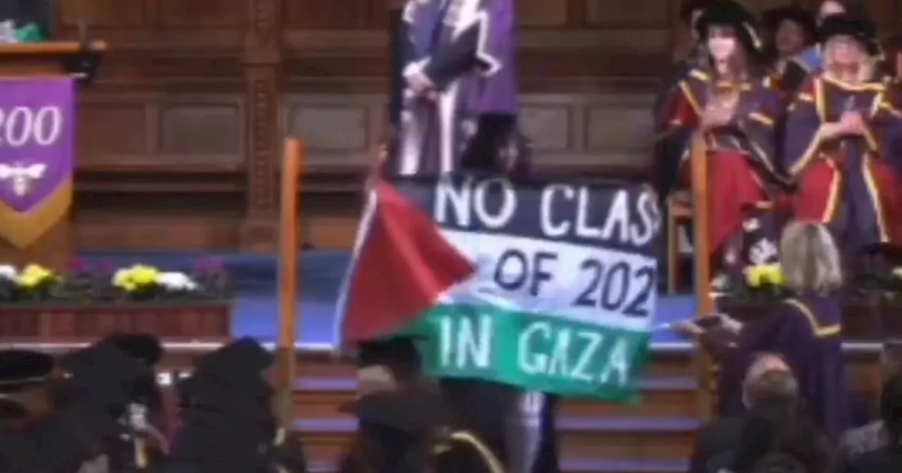 Students stage protest during University of Manchester graduation ceremony