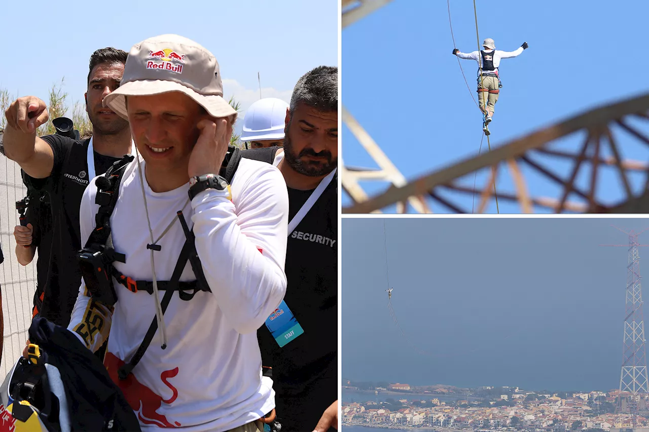 Hollywood stuntman slacklines from Italian mainland to Sicily — but falls just short of Guinness World Record