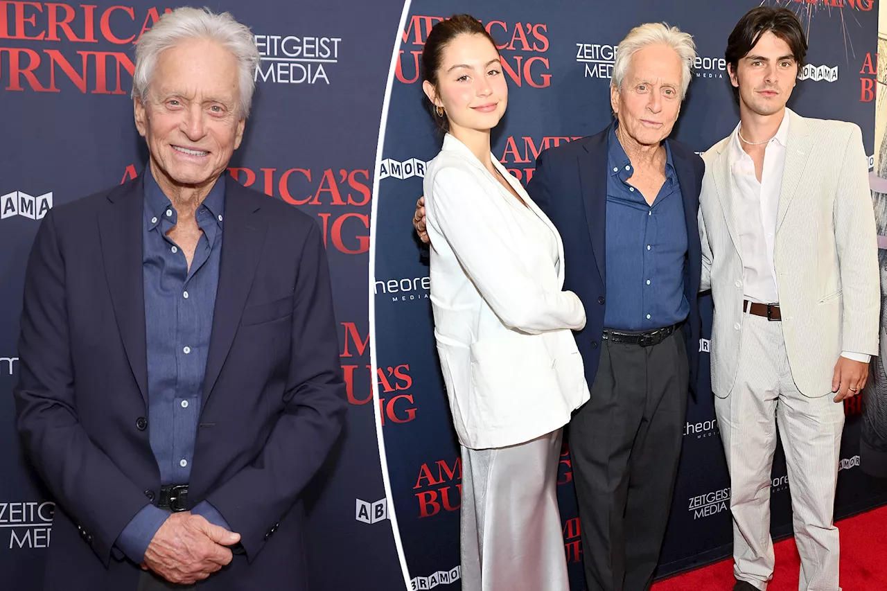 Michael Douglas makes rare red carpet appearance with daughter Carys, son Dylan