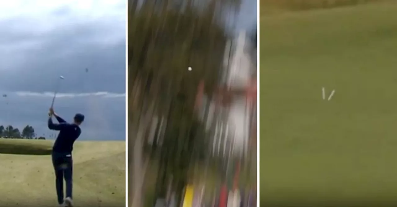 Golf: Ludvig Åberg osannolika slag – träffade medspelarens boll från 135 meter