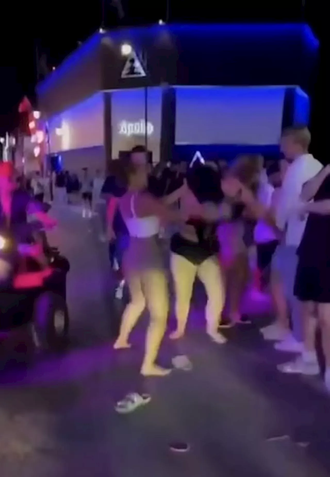 Shocking moment female Brit tourists brawl ‘over a MAN’ in party resort Malia as stunned crowd watches on...